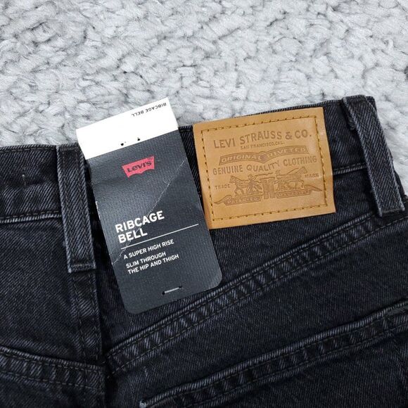 Levi's Premium Ribcage Bell Bottom Jeans Wide Leg Black Size 26 x 32 Stretch - Picture 5 of 9